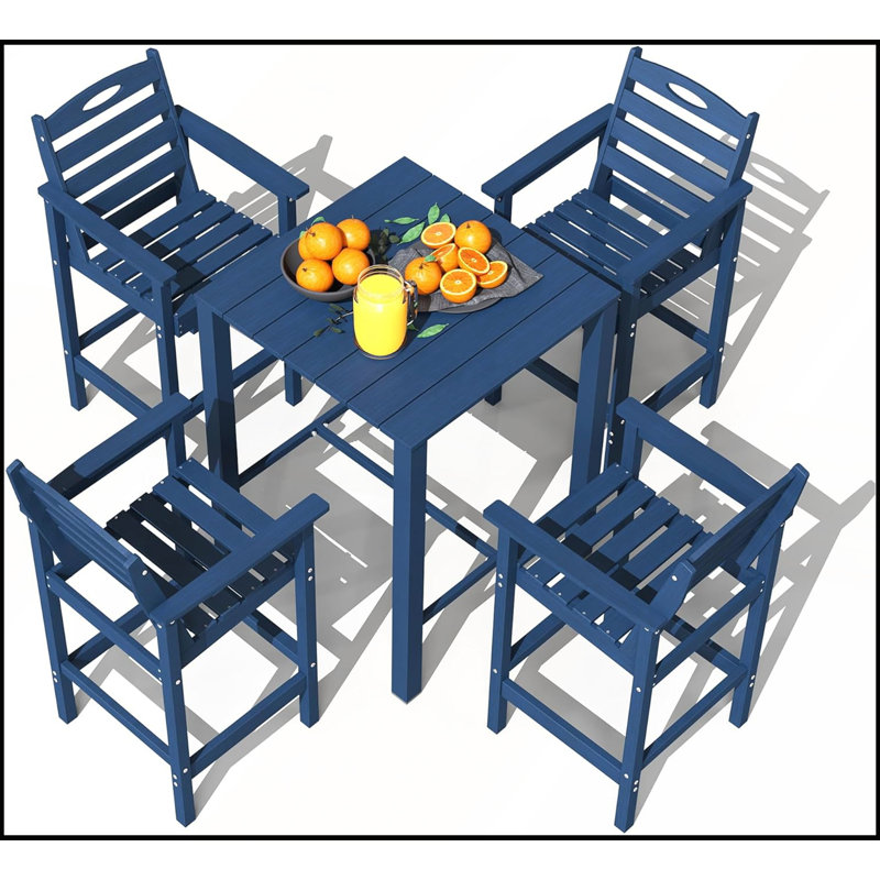 Ensemble de table et de chaises de bar de style Adirondack en PEHD (5 pièces), résistant aux intempéries, idéal pour terrasse, jardin, balcon ou piscine.