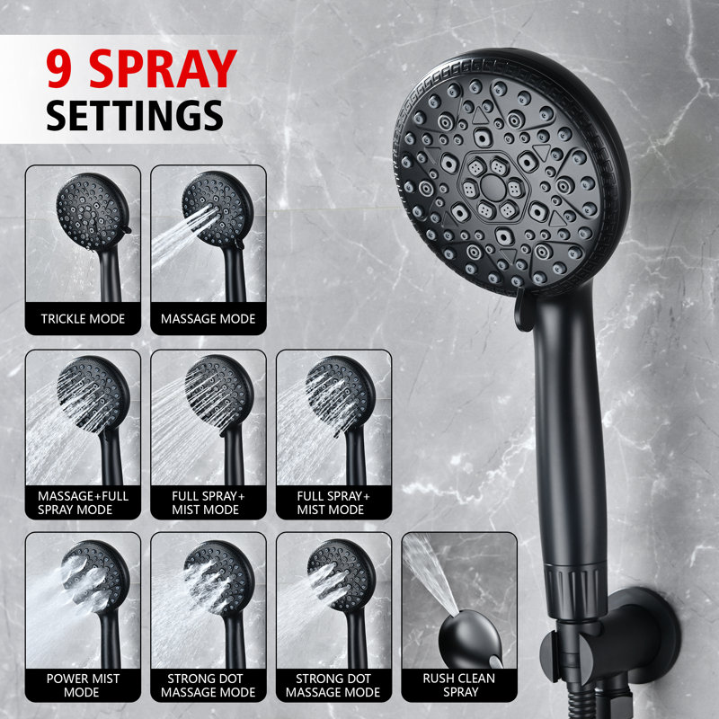 Filtre à eau dure noir mat pour la douche Summerain - 9 réglages avec jet Rush Clean et Vitamine C, arrête la pomme de douche à filtre à eau dure