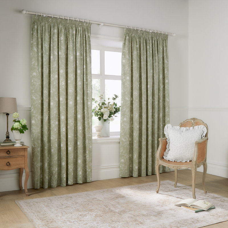 Bella Pencil Pleat Curtain Panel Pair, 168cm Width x 183cm Drop, Green