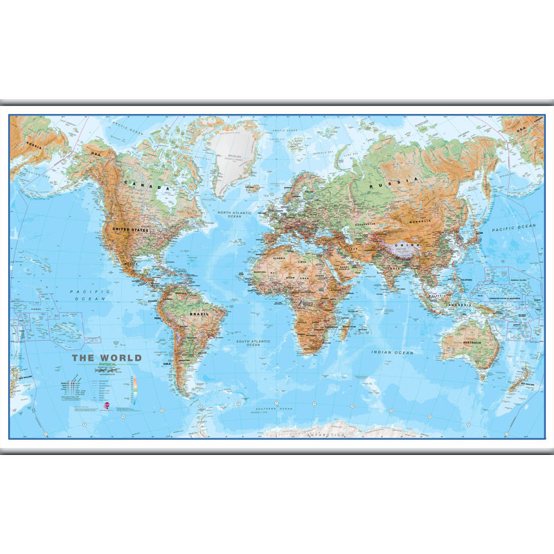 Large World Wall Map Physical - Print, Unframed, 122cm H x 190.5cm W x 0.5cm D