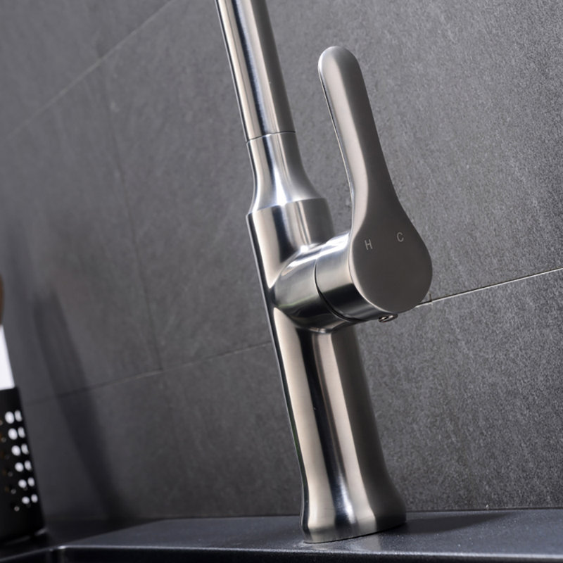 Robinet de cuisine à poignée simple pull down Lily, Acier inoxydable