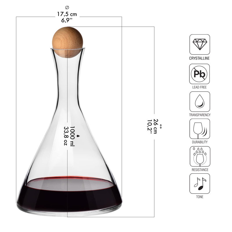 Wine Carafe Decanter, 33.8 Oz, Avant-Garde Collection, Ideal For Home, Restaurants, And Parties, Lead-Free Crystal, Handwash Only