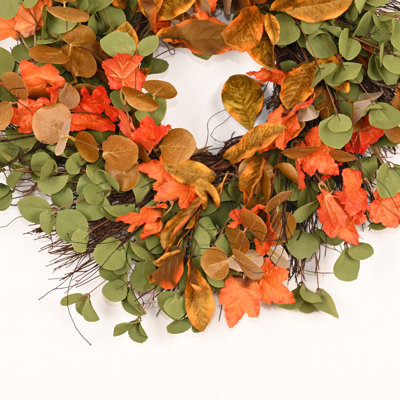 24" Artificial Farmhouse Twig Thanksgiving Day Harvest Blossom Cluster Eucalyptus Fall Front Door Wreath