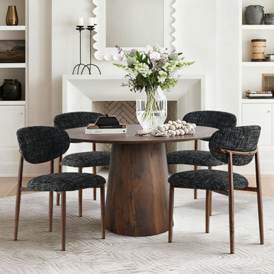 5-Piece Round Dining Set With Pedestal Table And Upholstered Chairs