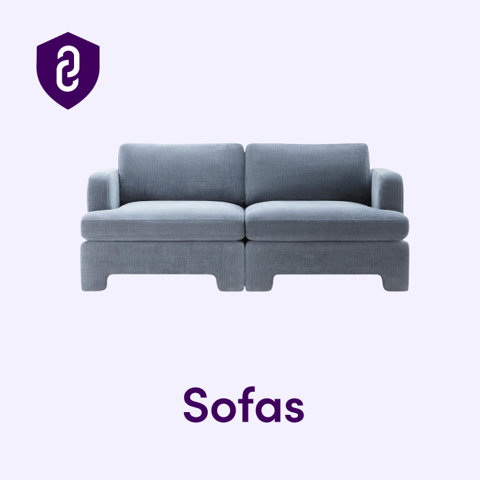 Modern blue-gray two-seat sofa with cushioned arms