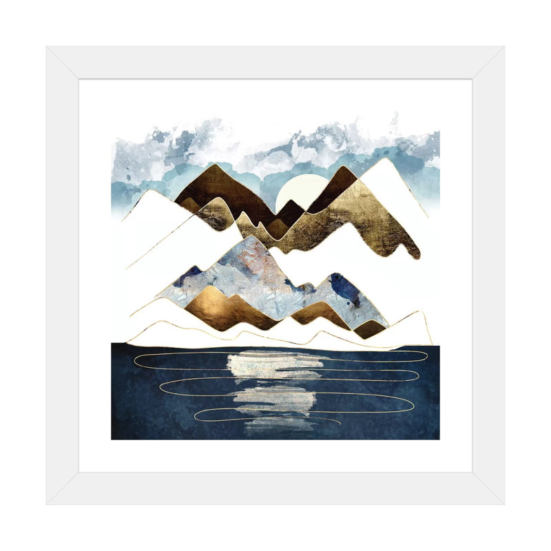 Minimal Abstract Mountains - impression d'art graphique, H 24 po x l 24 po x P 1 po, Blanc, Papier encadré blanc