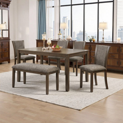 Ensemble de table de salle à manger 6 pièces en bois pour 6 personnes 58,5 L table 38 banc et 4 chaises