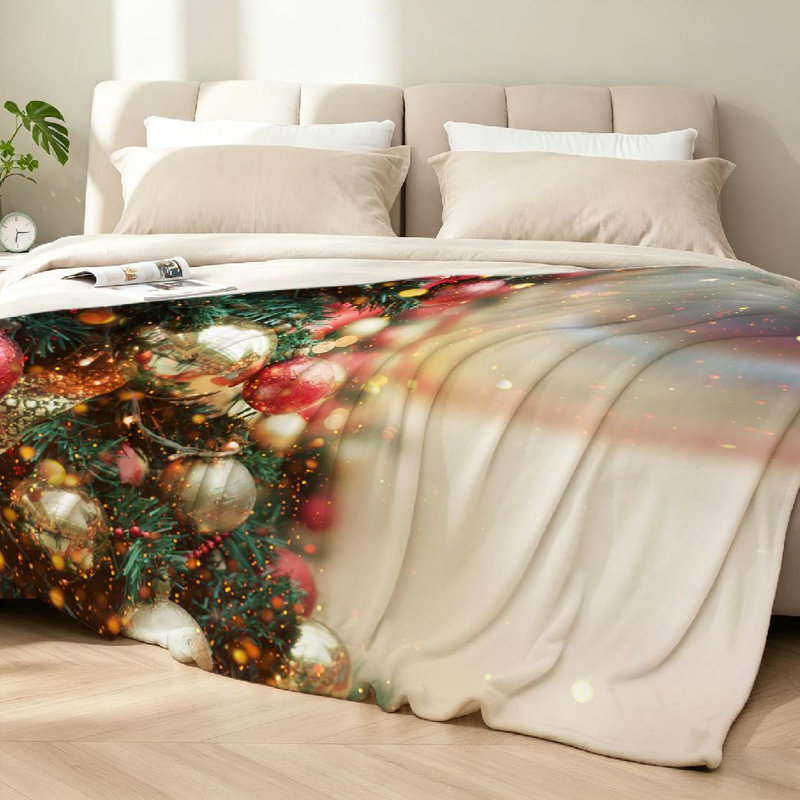Jeté en flanelle dorée ultra douce, imprimé recto de Noël, Twin 60" x 80"