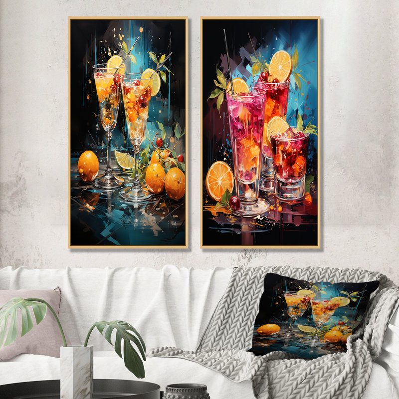 Artful Mixology Cocktail Melody - Cocktail, ensemble de 2 reproductions d'art sur toile, Encadrement brun, H 40 po x l 41 po