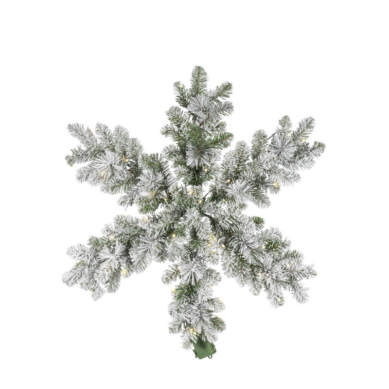 Stunning 30 Inch Flocked Needle Pine Mix Snowflake With Warm White LED Lights