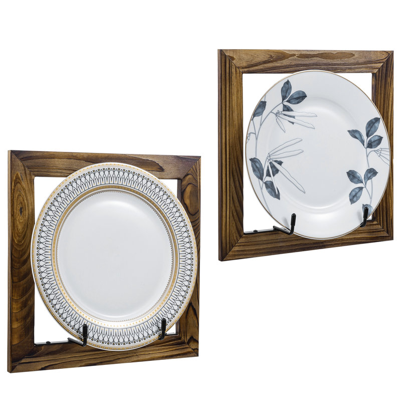 2 Piece Farmhouse Wood Plate Display Rack