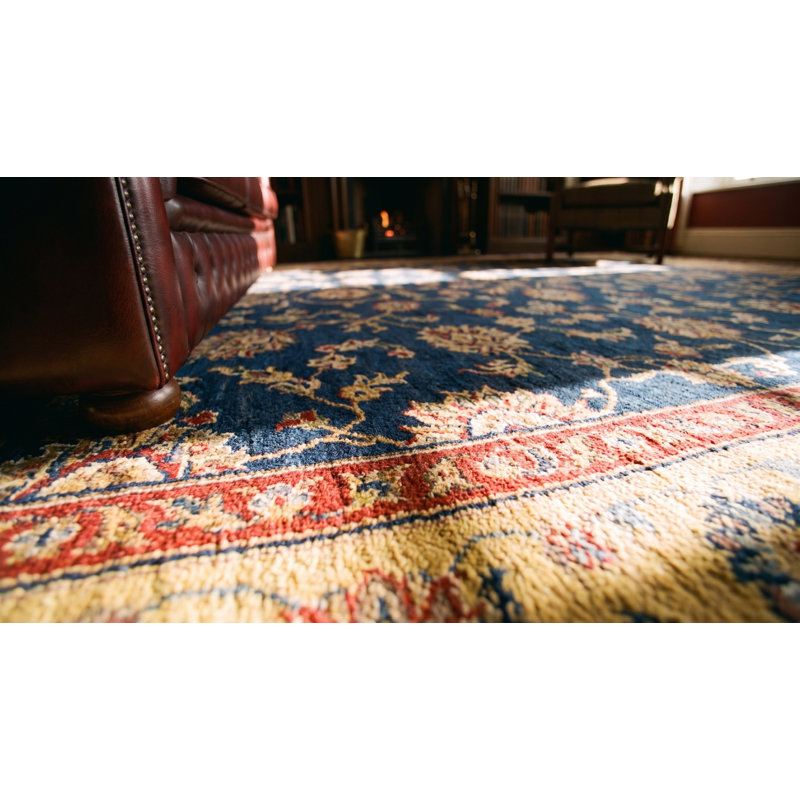 Hand Knotted Wool Area Rug in Blue