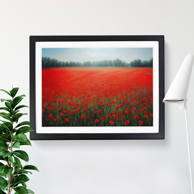 Irresistible Poppy Field Flowers - Single Picture Frame Print, 46cm H x 64cm W x 2cm D, Black