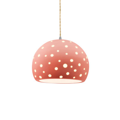 Luminaire suspendu sphère 1 lumière perforée - Rosé brillant - Nickel brossé - l 10 po x H 7,75 po - DEL dédiée - cordon torsadé beige