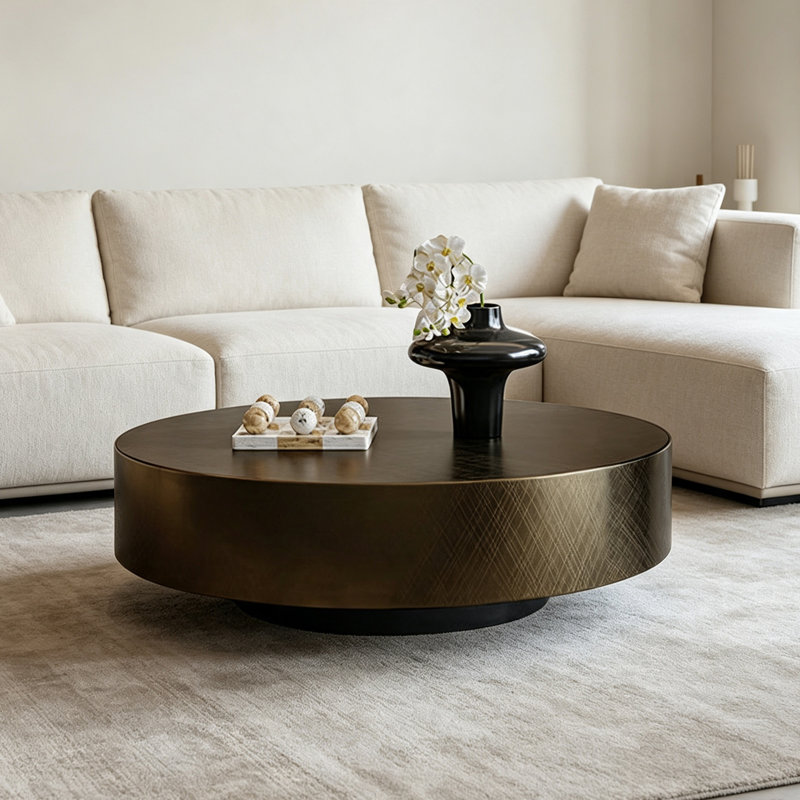 Table basse ronde italienne en acier inoxydable, 12.6" H x 35.4" W x 35.4" D
