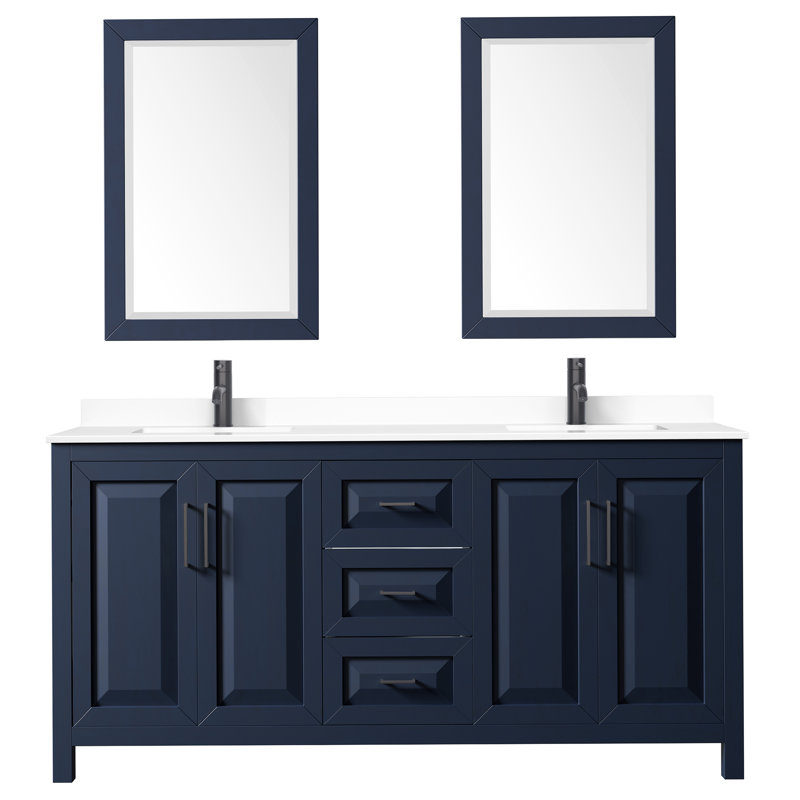 Daria 72'' W Double Vanity, Matte Black, Dark Blue, White Cultured Marble
