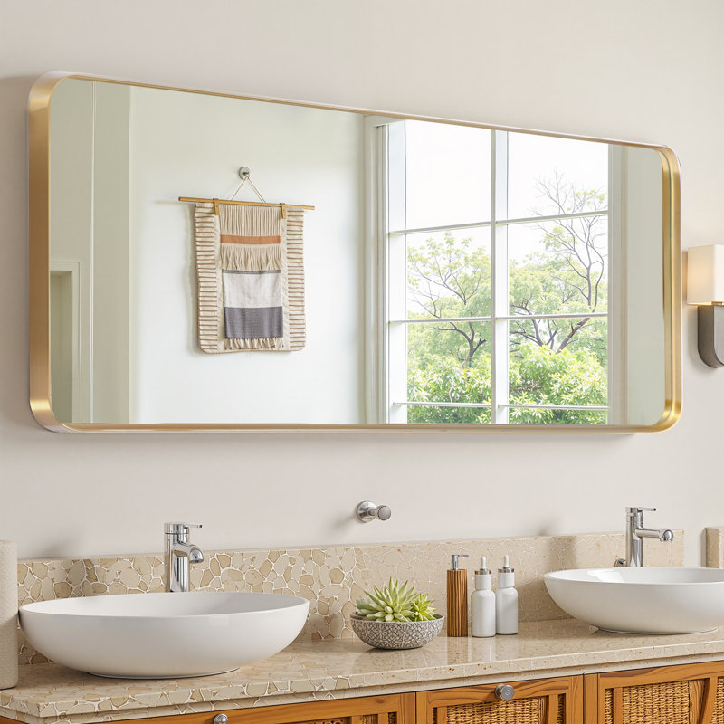 Metal Flat Mirror Full Length Mirror Leaning Mirror, Gold, 64" x 21"