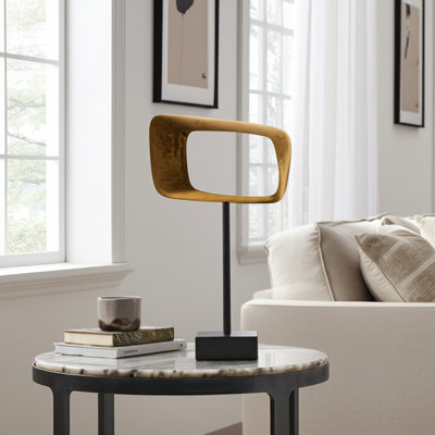 Altus Modern Abstract Metal and Aluminum Sculpture with Geometric Cutout Design on Rectangular Base for Contemporary Accent Decor Display