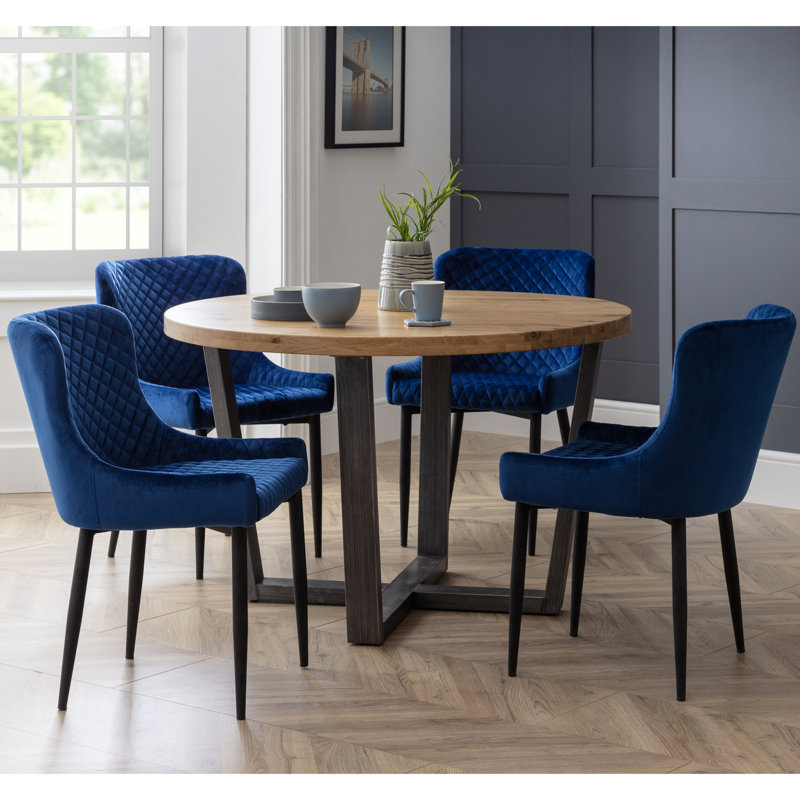 Wynnfield 49cm H Velvet Upholstered Metal Wing Back Side Chair in Grey, Blue