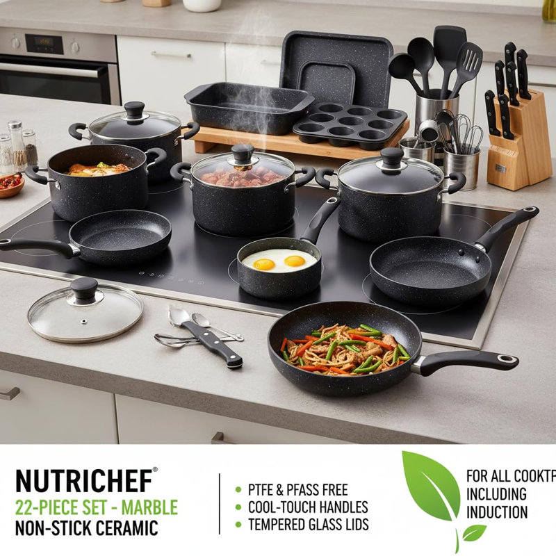 22 - Piece Non-Stick Cookware Set, Gray