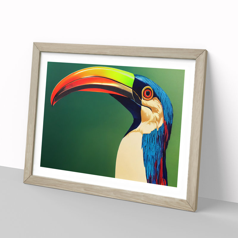Alluring Toucan Bird 1 Piece Single Picture Frame Wall Art, 34cm H x 46cm W x 2cm D, Oak