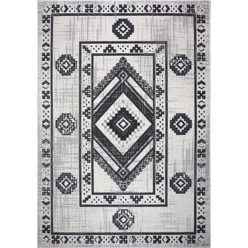 Tapis oriental gris / noir Purcellville, Rectangle 2 pi 7 po x 4 pi 11 po