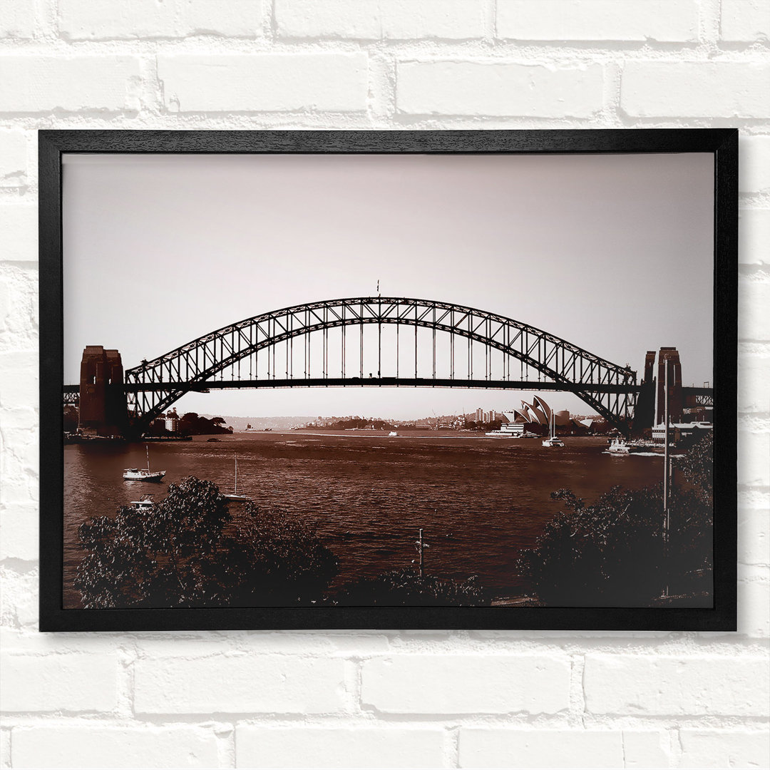 Sydney Harbour Bridge Braun - Geschlossene Ecke Rahmen Kunstdrucke auf Holz