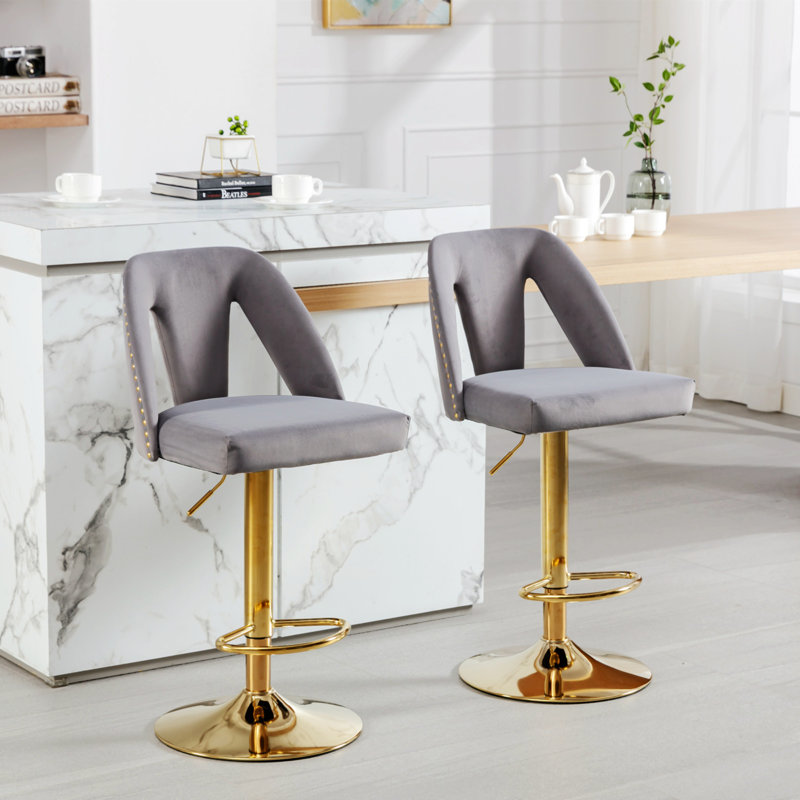 Iyah Swivel Upholstered Adjustable Height Counter Stool with Metal Frame, Gray