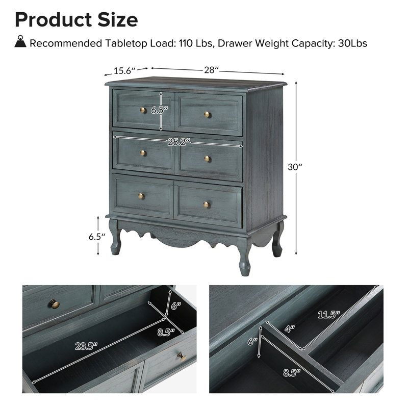 Arshaun Traditional 28''W 3-Door Solid Wood Accent Chest with Charging Station, Blue
