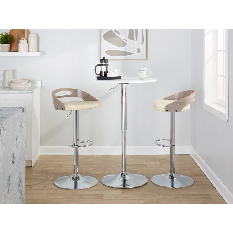 Adjustable Beige Swivel Bar Stools with Wood and Metal Frame