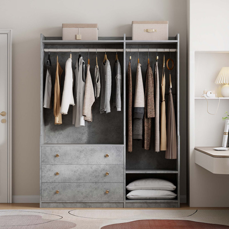 Rangement ouvert pour garde-robe en bois pour chambre à coucher, Gris