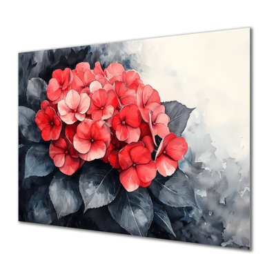 Monochrome Hydrangeas With Bold Red Accent II - Hydrangea Metal Print