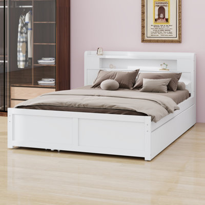 Storage Focused Platform Bed, Built-In LED, Two Deep Drawers and Versatile Trundle