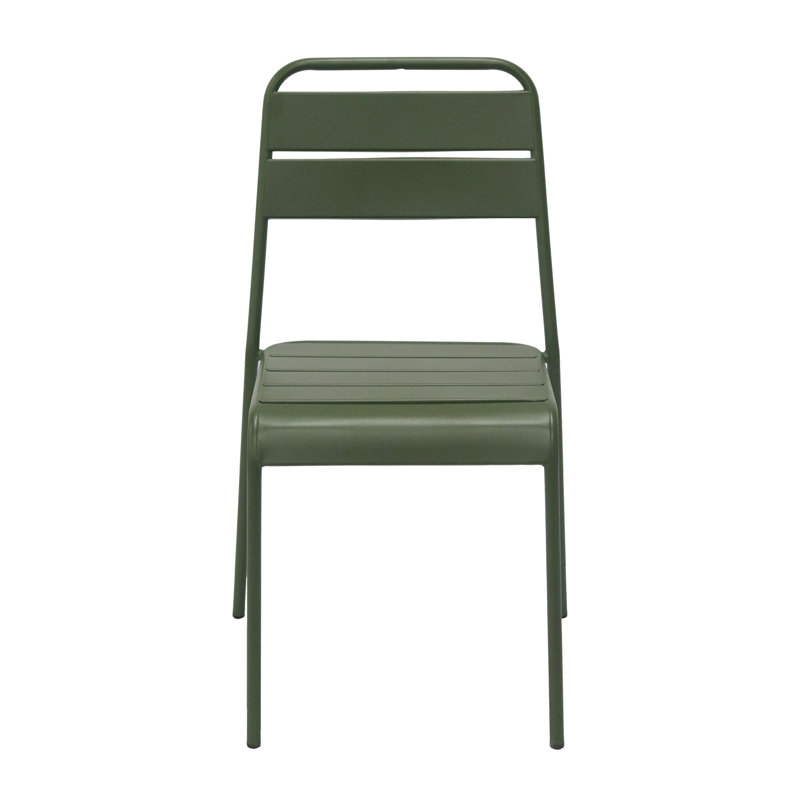 Green Powder Coated Steel Stackable Armless Dining Chairs, Set of 2