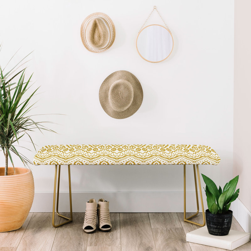 Marta Polyester Upholstered Bench, Gold/Ikat