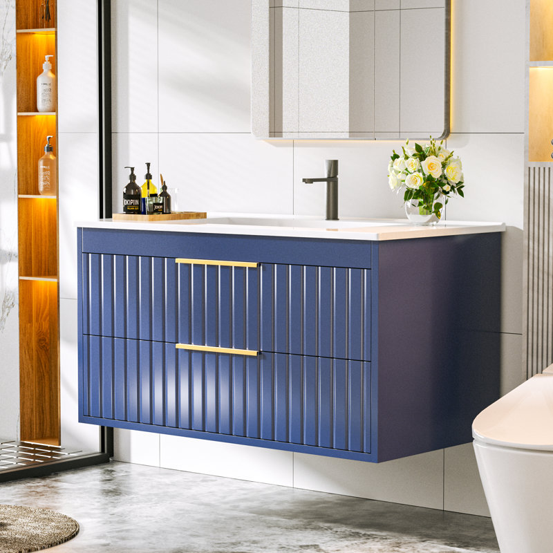 36" Floating Bathroom Vanity With Sink, Navy