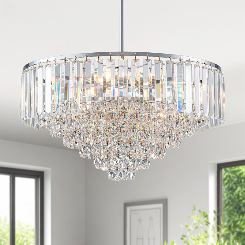 Lustre moderne en cristal à 4 niveaux, 5 lumières, Chrome chrome