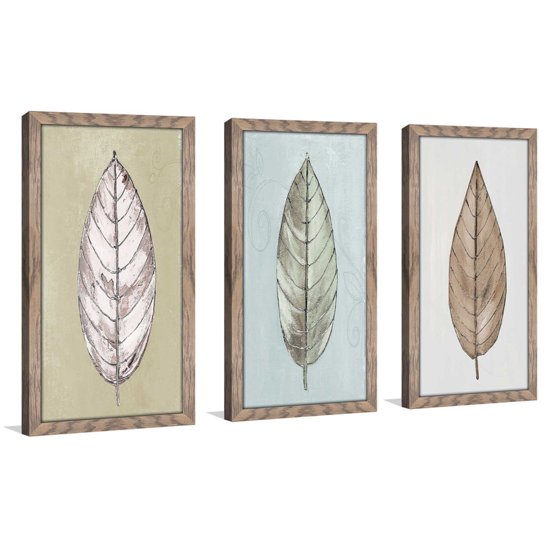 «Neutral New Leaf Trio», reproduction de 3 pièces sur acrylique, H 25,5 po x l 40,5 po x P 1 po