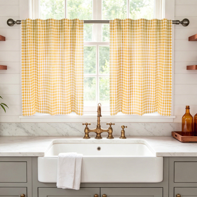 Rideaux de cuisine 100% coton, L 30 po x L 30 po, Jaune