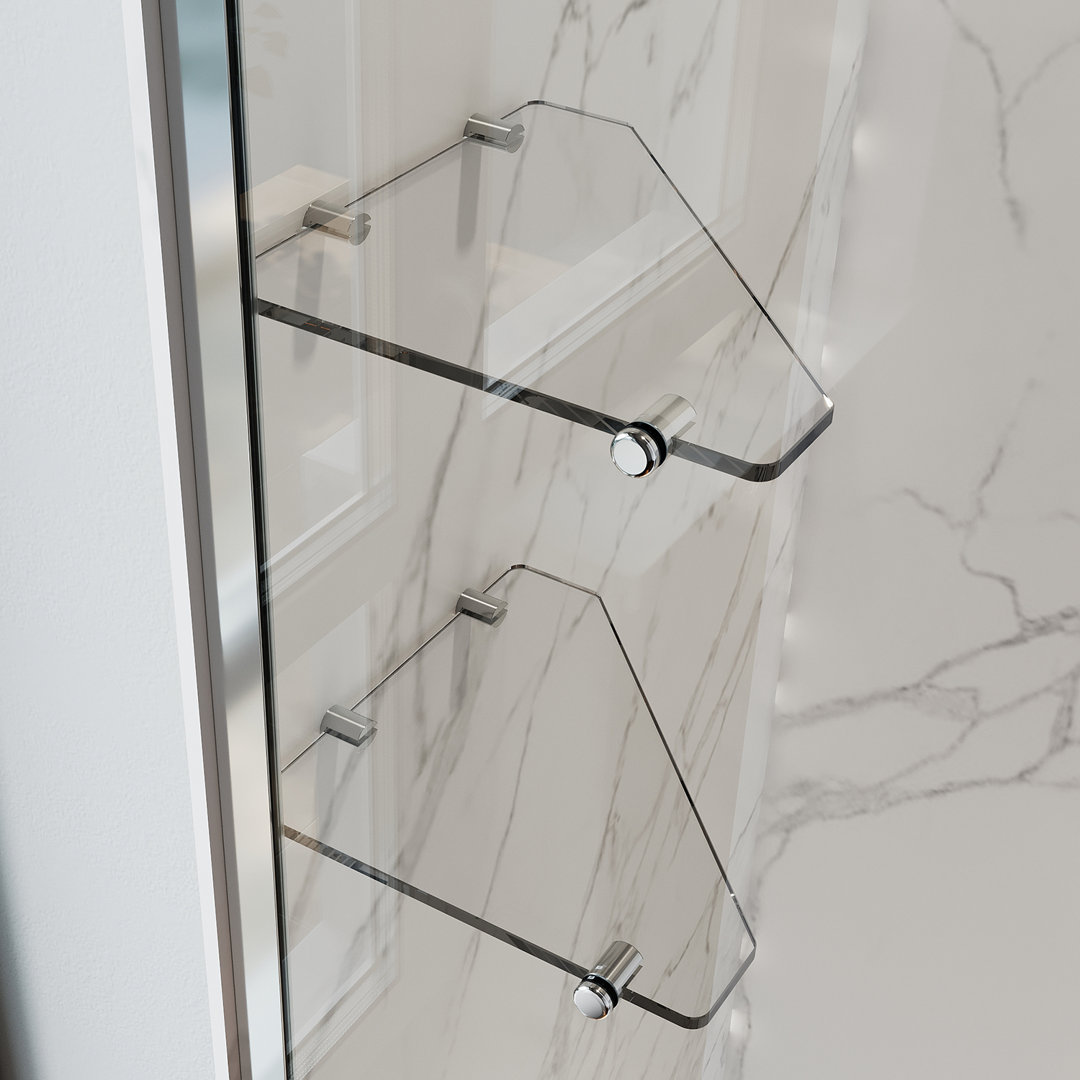80*190*0.8cm, Frameless Walk-In Shower Enclosure with Dual Glass Shelves, Silver
