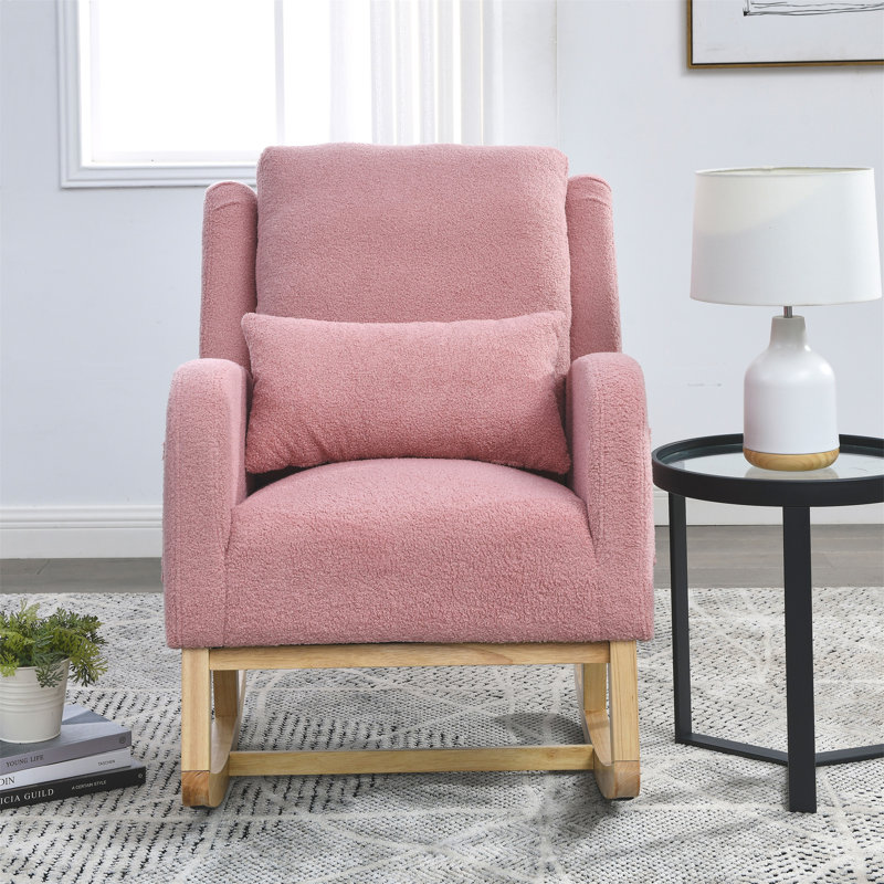 [Vidéo] Fauteuil à bascule décontracté moderne à dossier haut de 27,5 po avec un coussin lombaire Welike, Rose