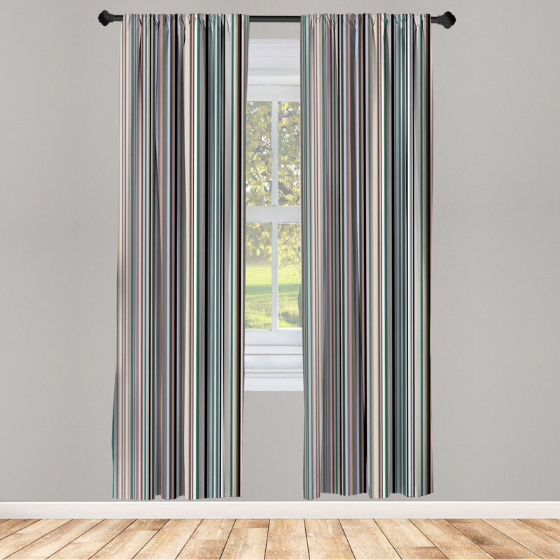 Brown and Gray Striped Microfiber Semi-Sheer Curtain Panels, 28" x 63" Set of 2