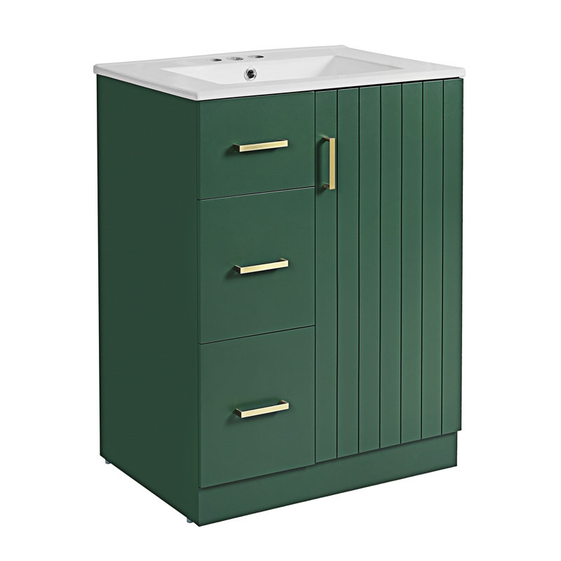 Meuble-lavabo de salle de bain avec lavabo, Vert, Doré