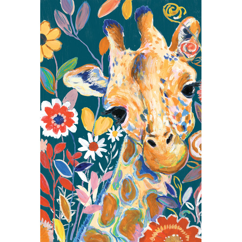 Painterly Floral Giraffe - Wrapped Canvas Painting, 46cm H x 30cm W x 3.8cm D