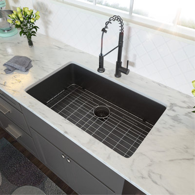 28 Inch Undermount Sink - 28"X18"X10"  Gunmetal Black Undermount  Kitchen Sink 16 Gauge 10 Inch Deep Single Bowl Kitchen Sink Basin