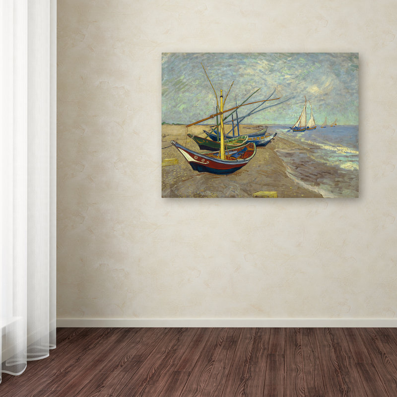 « fishing bateaus on the beach » par vincent van gogh, reproduction sur toile tendue, H 18 po x l 24 po x P 2 po