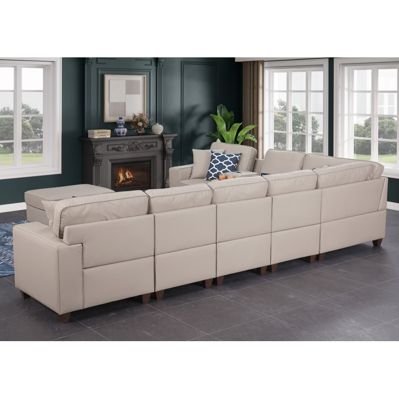 Canapé modulaire à accoudoirs carrés 151,25 po, Similicuir beige Becky