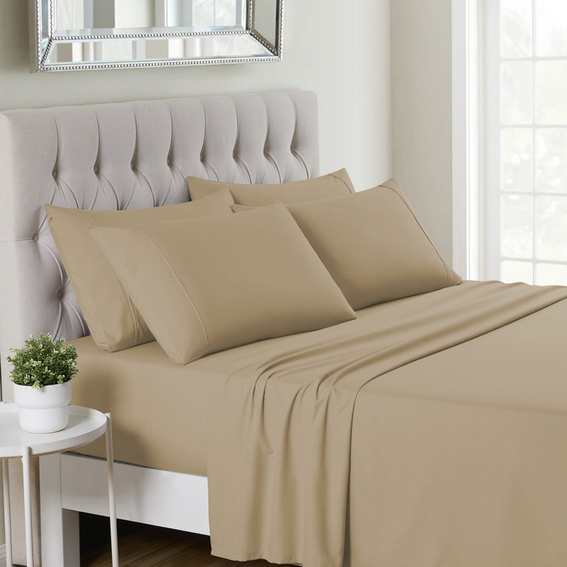 Ensemble de draps luxueux en microfibre douce avec taies d'oreiller en prime, Taupe