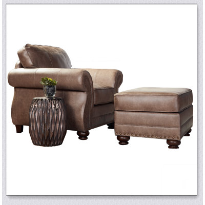Leinster Faux Leather Ottoman with Antique Bronze Nailheads