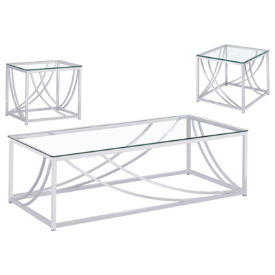 Ensemble de table basse et de table de bout chromées 3 pièces